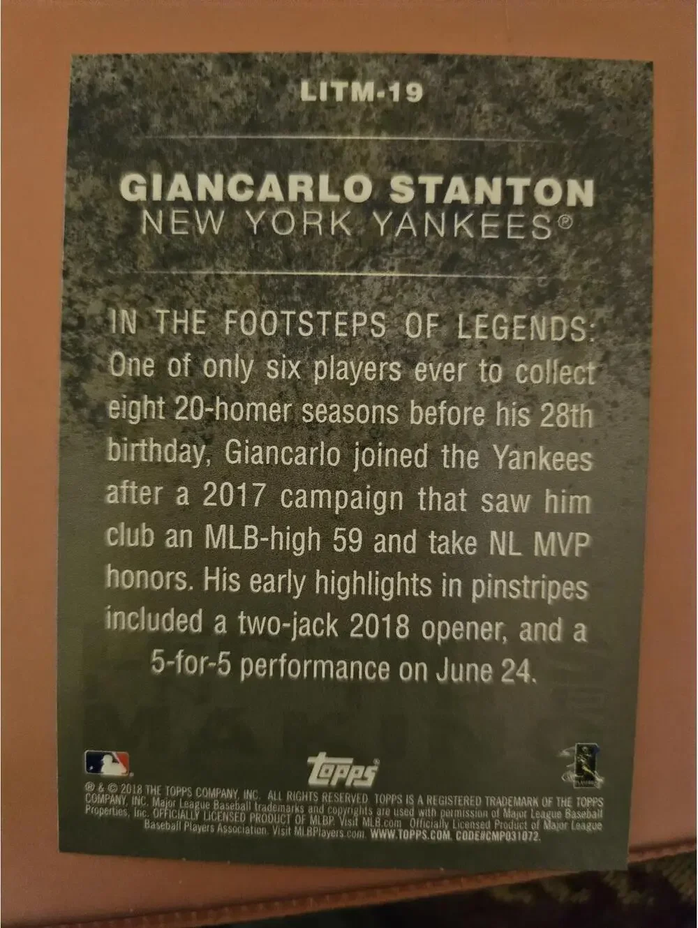 Giancarlo Stanton BLUE 2018 Topps Update Legends in the Making #LITM-19 RAW M